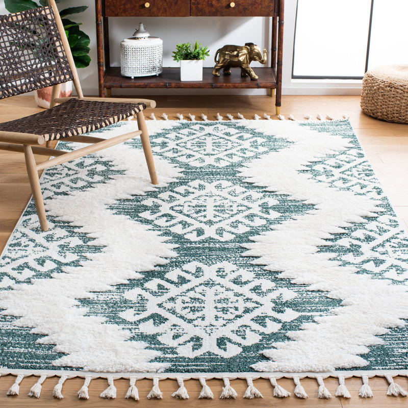 Moroccan Tassel Shag Performance Geometric Rug, Rectangle 6'7" x 9'2"