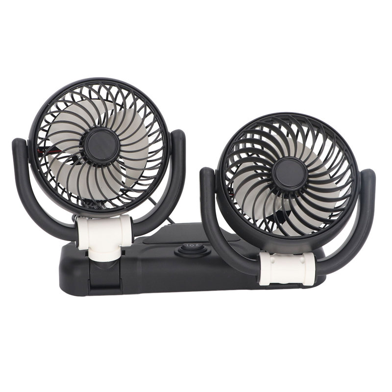 Ventilateur de voiture, ventilateur pliable à double tête, refroidissement silencieux, 2 vitesses, ventilateur de véhicule à rotation de 360 degrés
