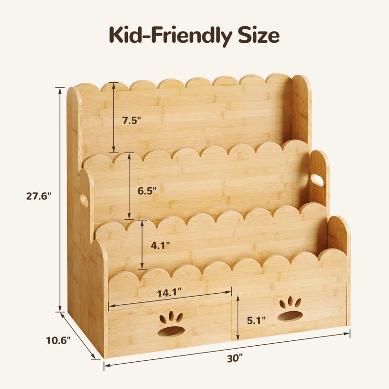 Bibliothèque pour enfants à 3 niveaux avec tiroirs Montessori, Chêne