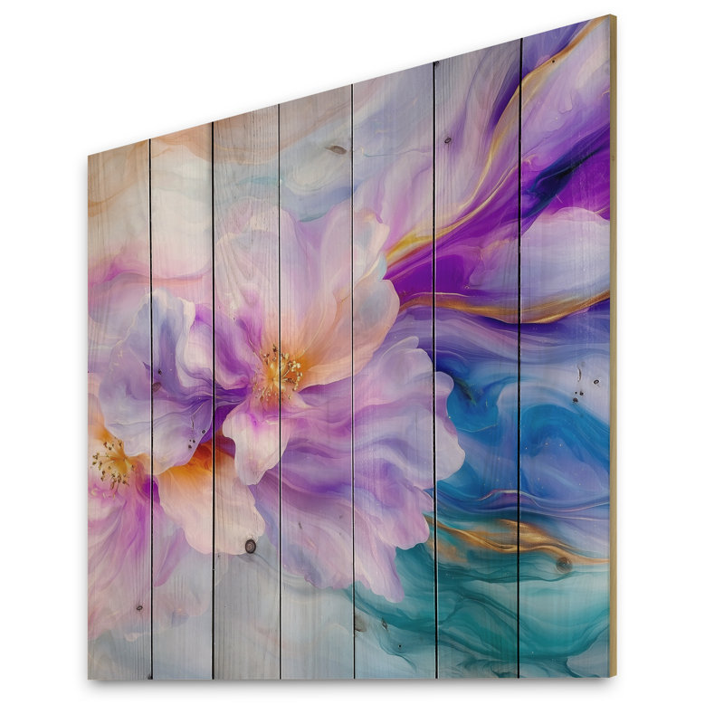 Natures beauté, fleurs mauves, agate II, impression sur bois mauve moderne sur bois de pin naturel, H 15 po x l 15 po