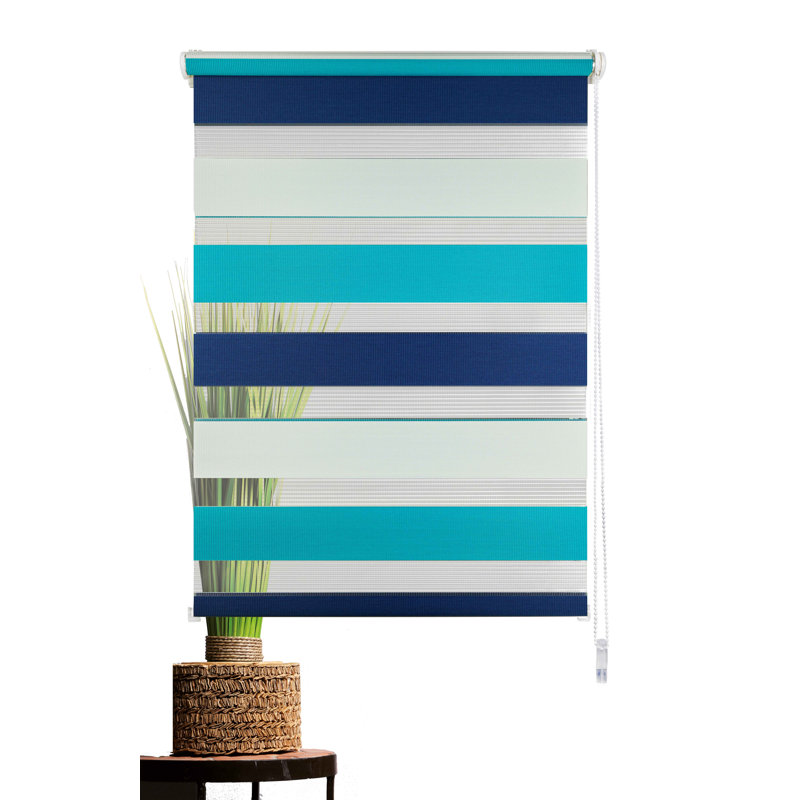 Fit-ball Room Darkening Roll-Up Blind, Aqua/Navy, 210 cm L x 80 cm W
