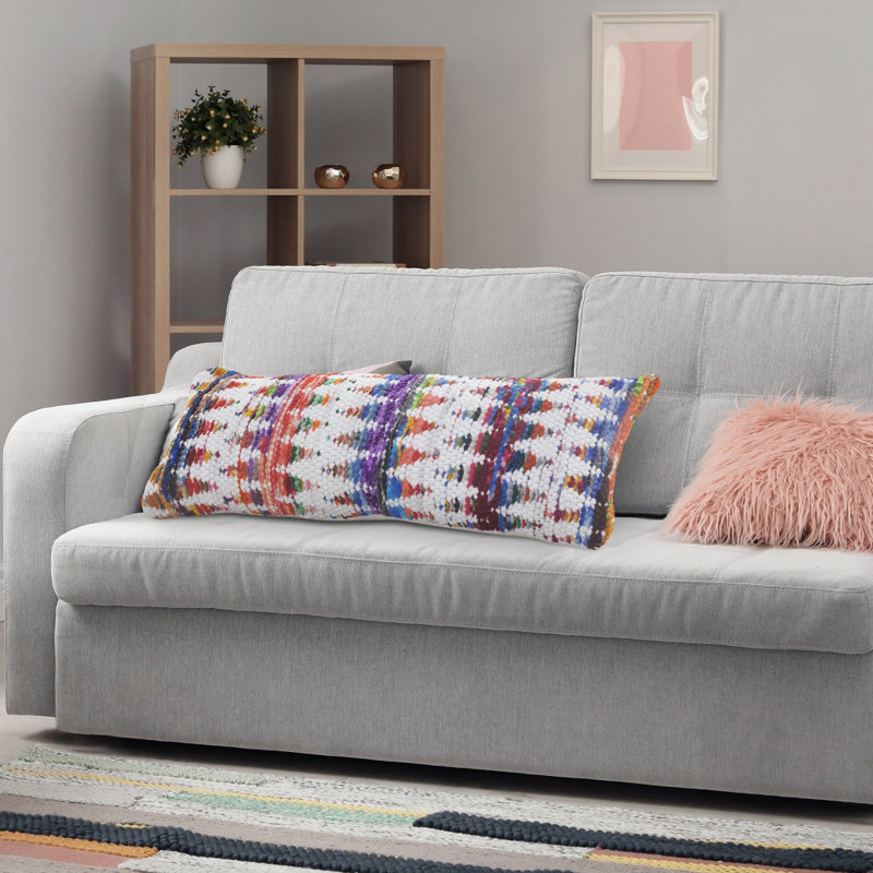 Oreiller 100% coton 14 po x 36 po avec fermeture à glissière 14 po, Orange / blanc / chevron vert