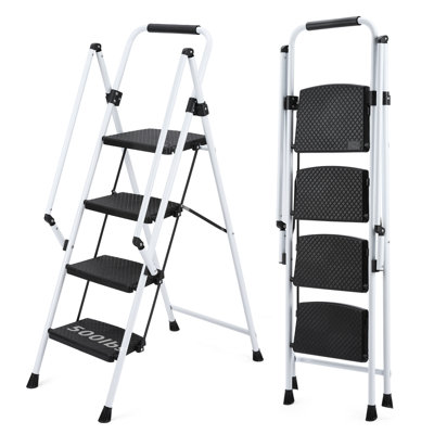 4 Step Ladder Foldable, Sturdy Step Stool Ladder With Anti-Slip Pedal Lightweight Portable Stepladder Folding Step Stool With Safety Anti-Slip Handle