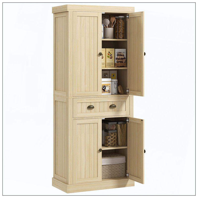 Armoire de cuisine Farmhouse, grande armoire de rangement autoportante avec 4 portes à fermeture douce, 2 tablettes réglables et un tiroir pour la salle à manger