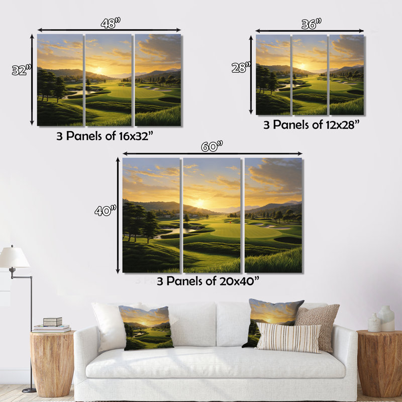 «Golf Dawn On The Put I», reproduction sur toile 3 pièces, H 40 po x l 60 po