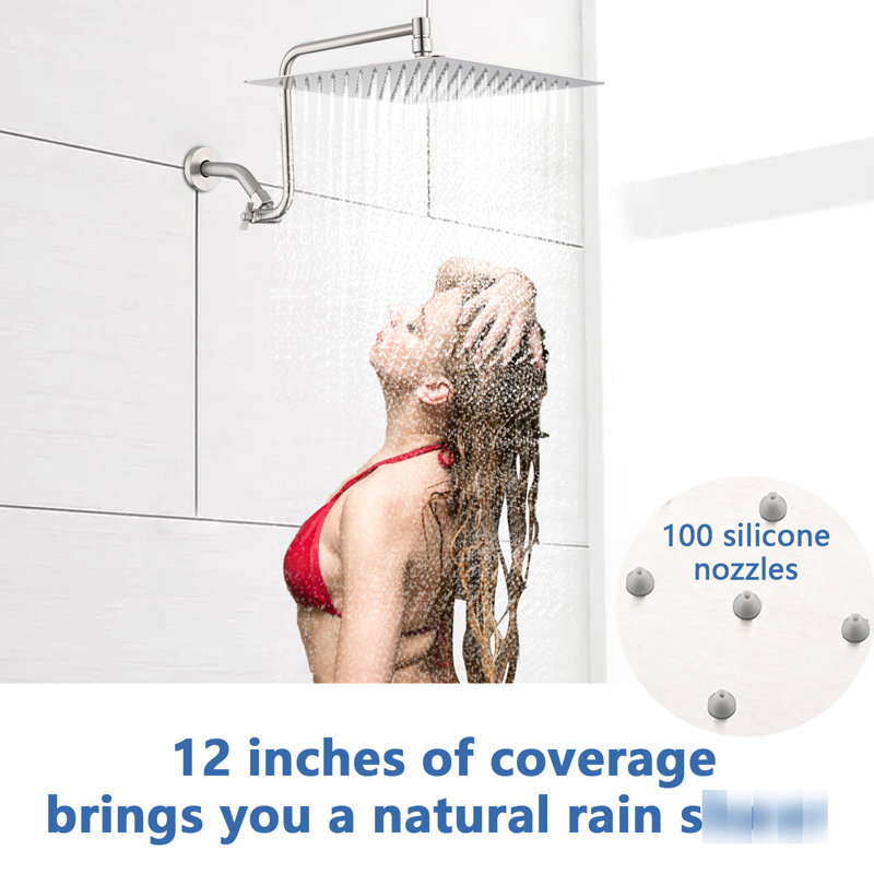 Pomme de douche carrée 12 "avec bras d'extension réglable, bras pour fixation murale