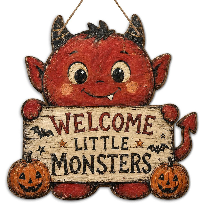 Cintre de porte d'Halloween monstre en bois