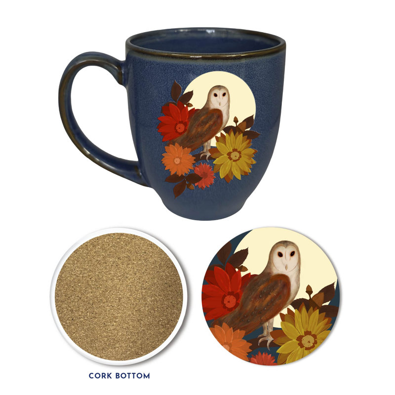 Ensemble de grandes tasses et sous-verres en céramique 16 oz Happy Harvest