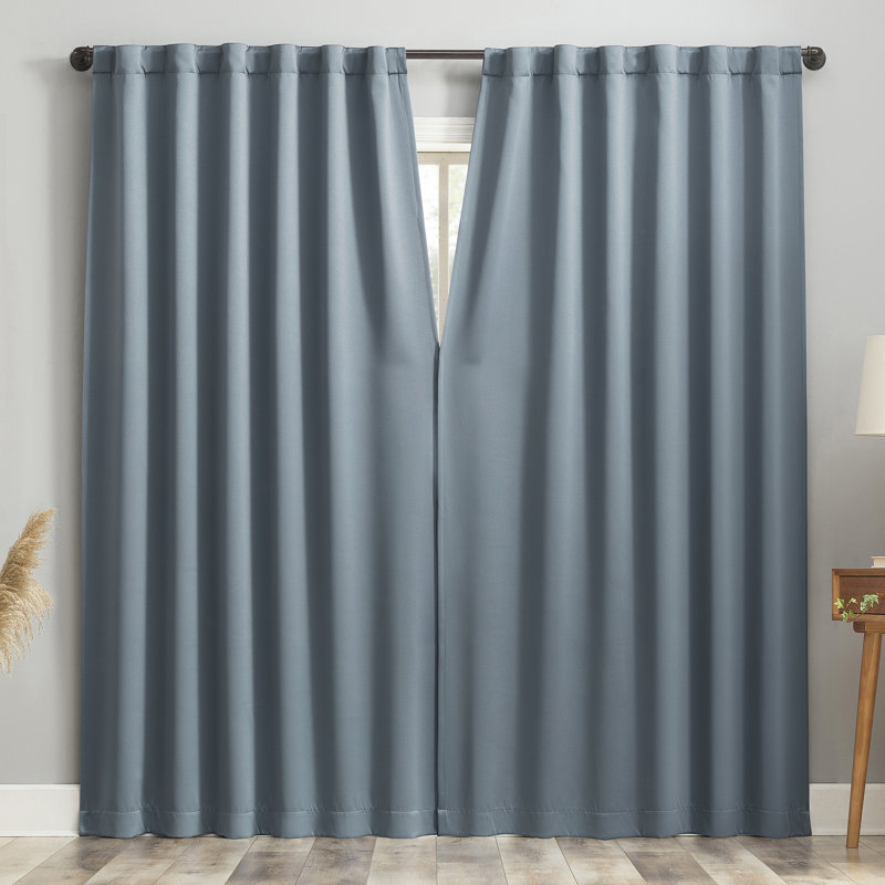 Aria Magnetic Closure Theater Grade 100% Blackout Back Tab Curtain Panel Pair, 52" W x 63" L, Denim Blue