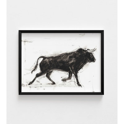 Grand taureau, reproduction d'art encadrée, reproduction d'art en noir et blanc, art de ferme moderne, impression de taureau rodéo, art mural encadré