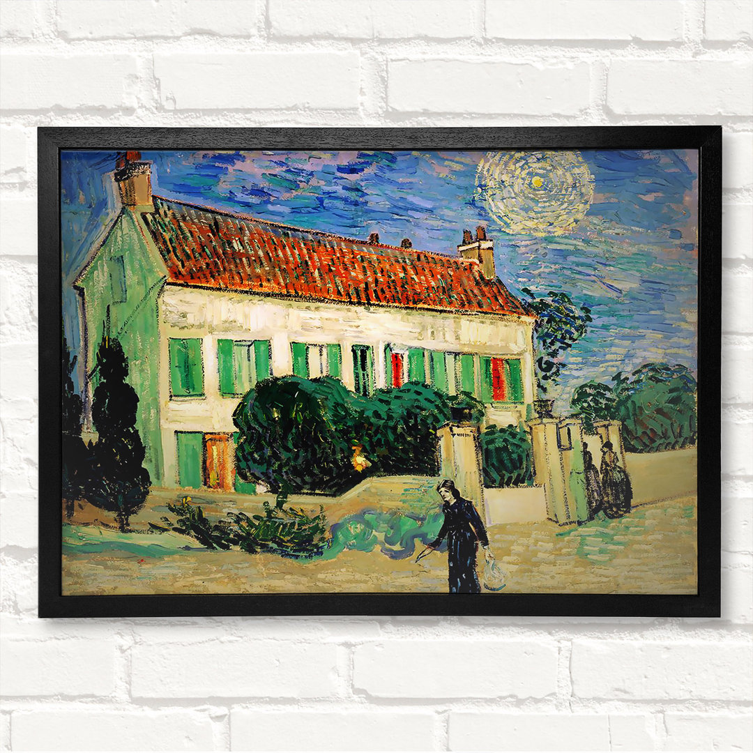 Weißes Haus bei Nacht von Vincent Van Gogh - Geschlossener Eckrahmen Kunstdrucke auf Holz