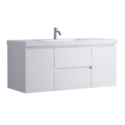  Capot-1 48,00 po X P 19,70 po P 21,60 po Meuble-lavabo mural H en bois blanc avec plateau blanc
