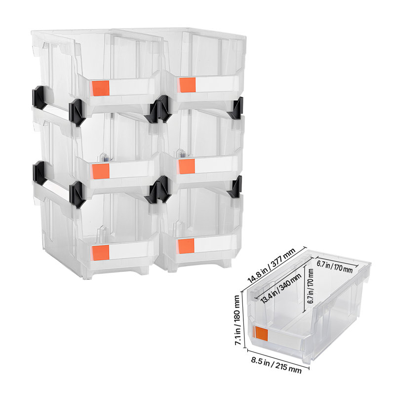 Plastic Stackable Storage Bins, 14.8 x 8.5 x 7.1 inch , Plastic Containers for Organizing & Storage Bins for Closet, Garage, Small Parts, Office Supplies, Other Accessories, Transparent