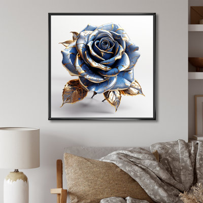 Verre doré et rose bleu I - Art mural rose