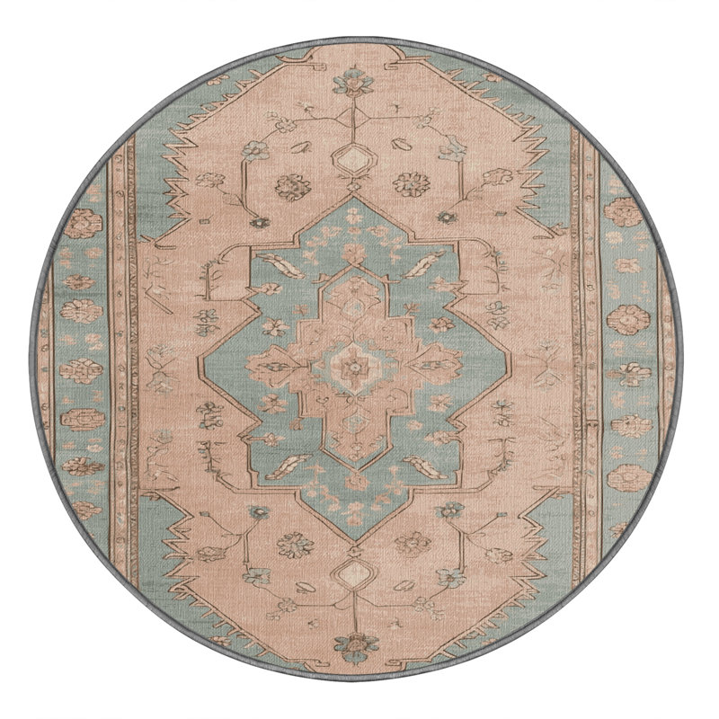 Tapis gris Afyon lavable à la machine, Rond 6 pi