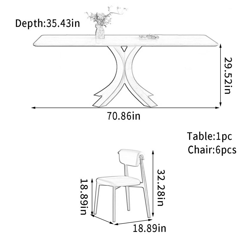 Solid Wood & Slate Table Modern Minimalist Walnut, 29.52"H x 70.86"L x 35.43"W