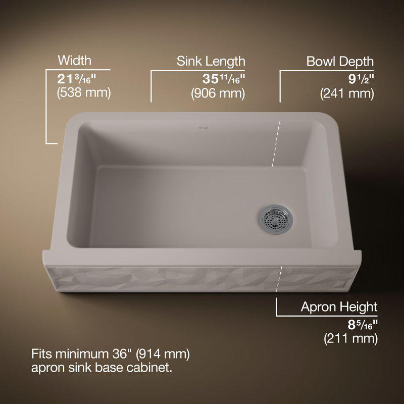 Cairn Undermount Single-Bowl Farmhouse Kitchen Sink, Matte Taupe, Faceted