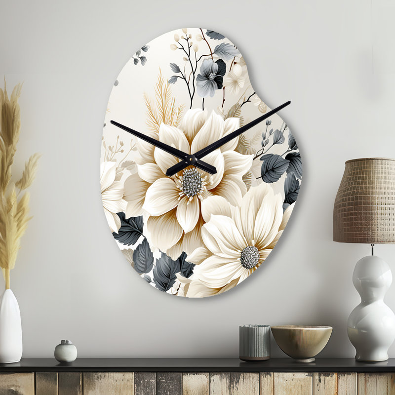 Motif de bohème éthéré bleu et blanc - impression florale de forme unique, horloge murale, Petit