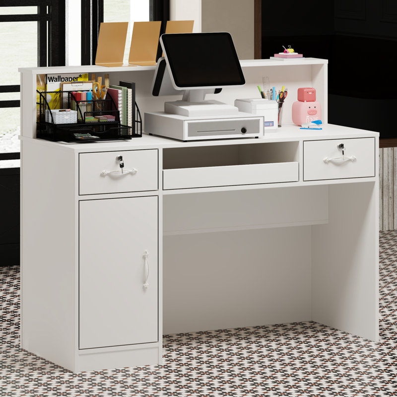 Adhamh 2-Drawer Wooden Reception Desk With Light