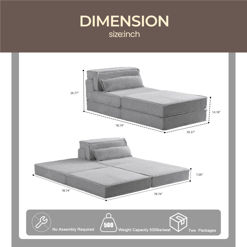 Canapé à compression Mahjong, canapé-lit convertible au sol, canapé modulaire modulaire désossé DIY, aucun assemblage requis, tissu polaire circulaire, siège simple surdimensionné avec 1 coussin et 1 repose-pieds