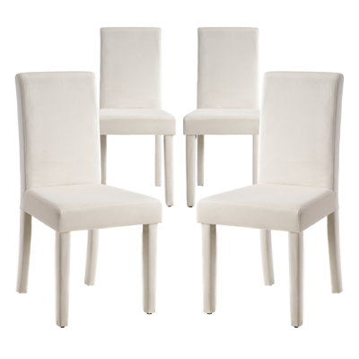 Sudha Velvet Upholstered Dining Chairs, Full Tufted Trim Dining Room Kitchen Side Chair With High Curved Back & Wood Legs, Modern Minimalist Parsons C