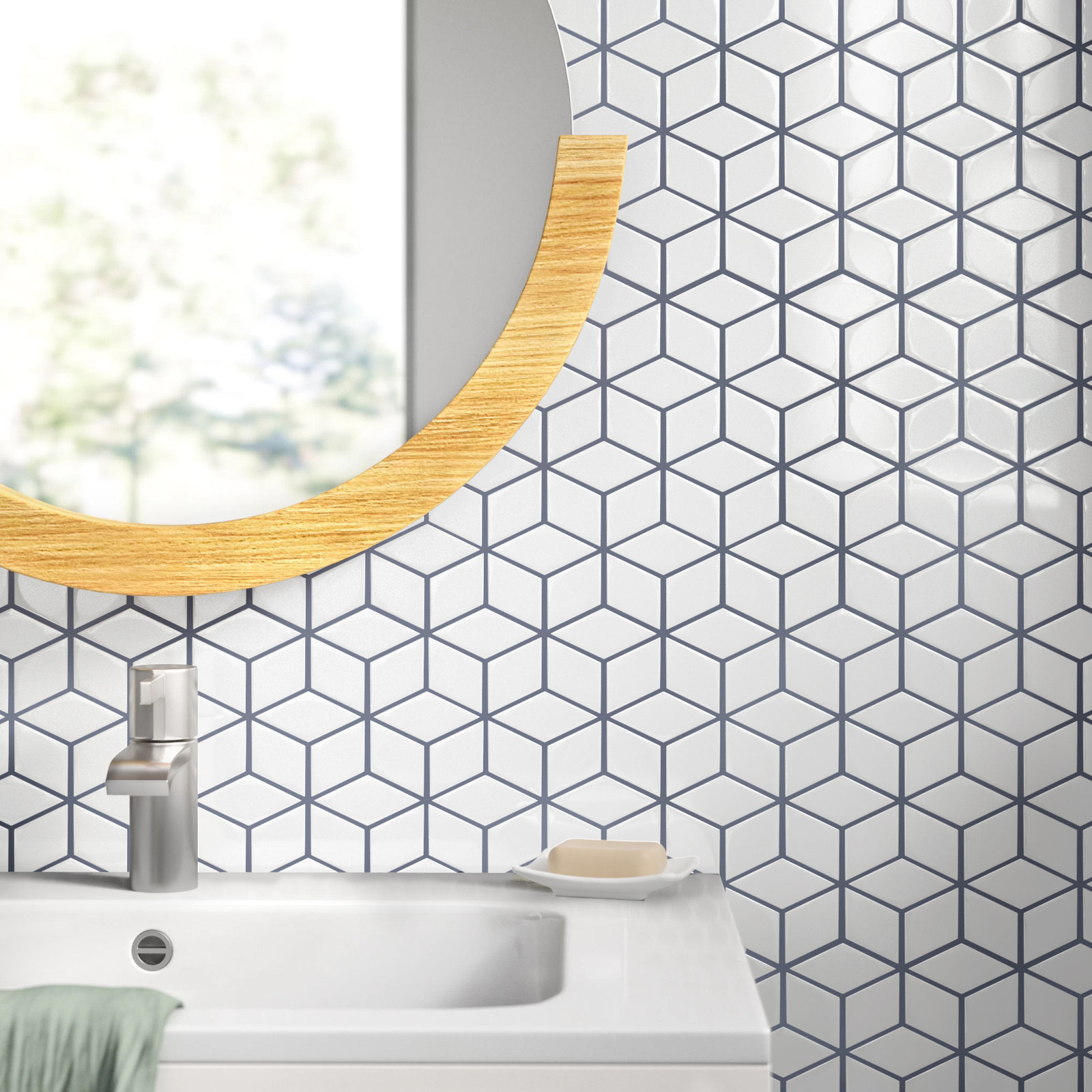 Metro Rhombus 10-1/2 " x 12-1/8 " Porcelain Mosaic Floor & Wall Tile, Glossy White