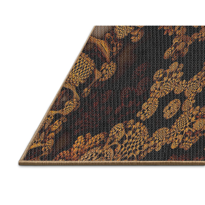 Tapis brun/noir à motifs, Rectangle 2 pi x 5 pi