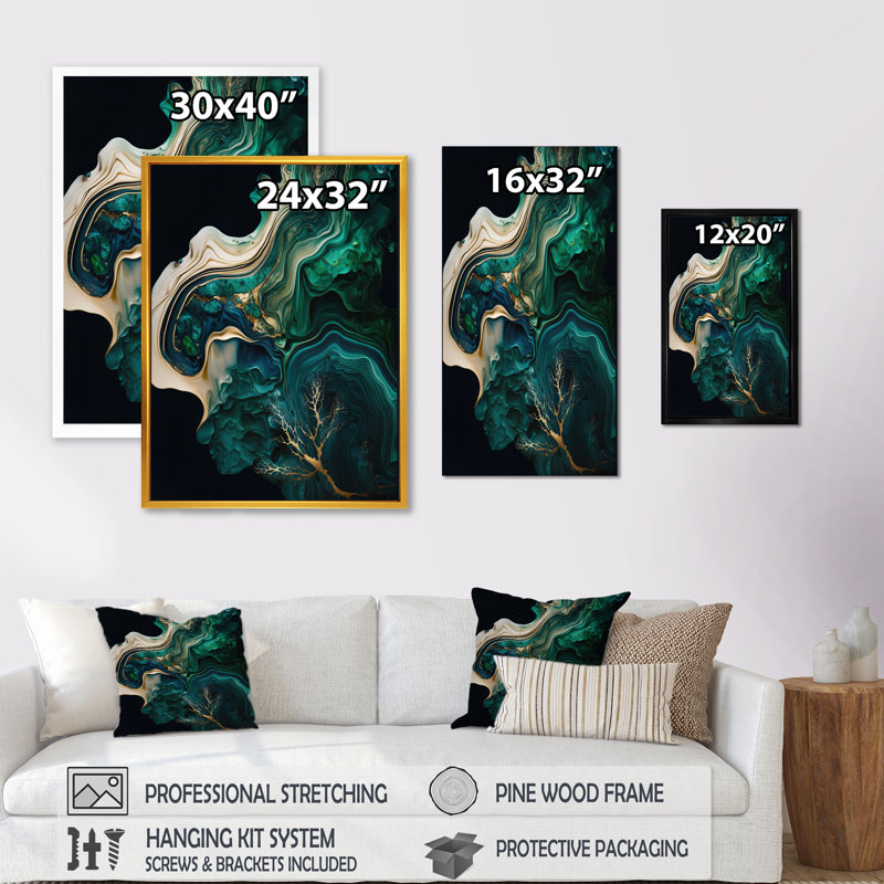 Abstract Geode Marble I - Art mural abstrait en marbre, Impression noire sur toile encadrée, L 12 po x H 20 po