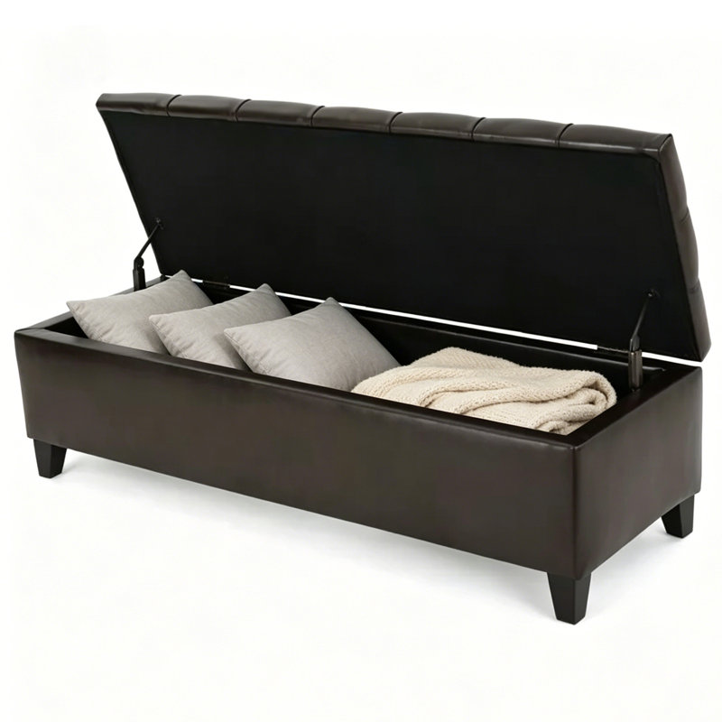 Banc de rangement rembourré en similicuir, Marron foncé