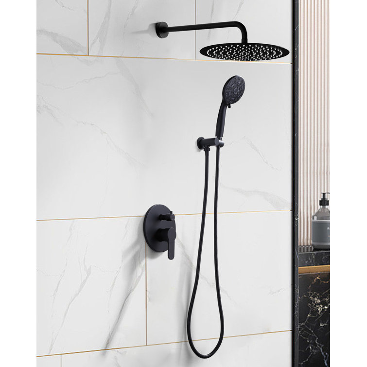 9-Spray 12 In. Dual Shower Head And Handheld Shower Head Wall Mounted With 1.8 GPM In Matte Black