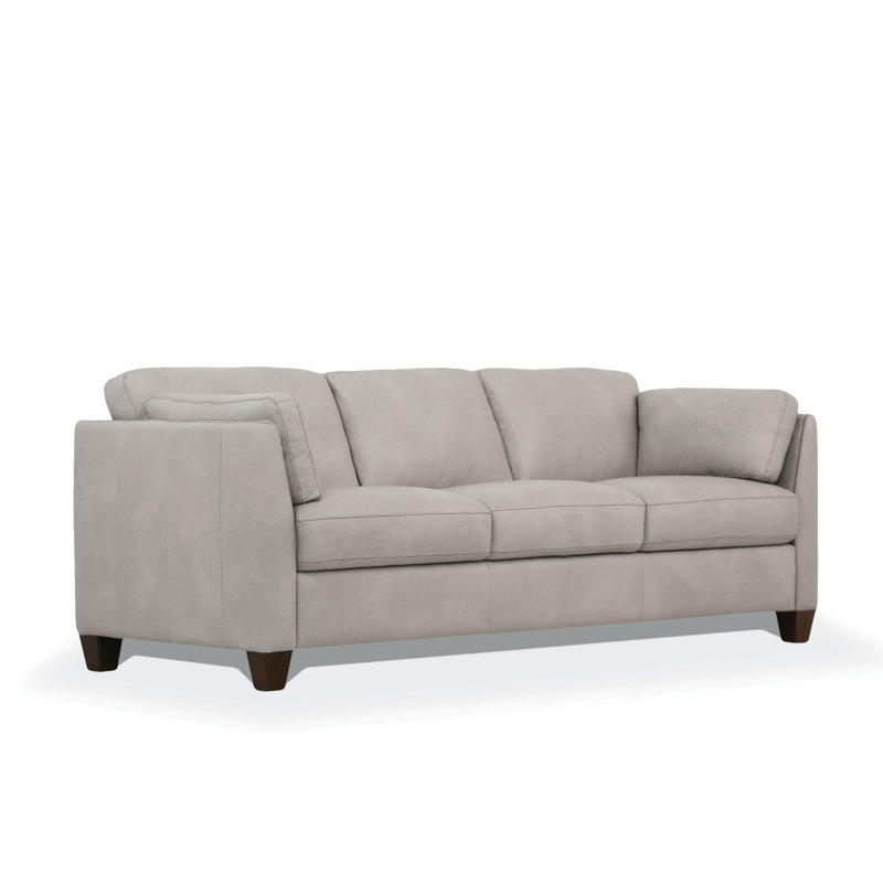 Mattia 81" Genuine Leather Flared Arm Sofa, Dusty White Genuine Leather
