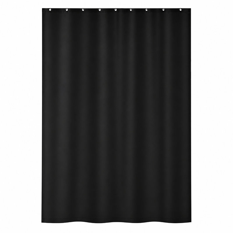 Rideau de douche en polyester de couleur unie avec crochets assortis, Noir