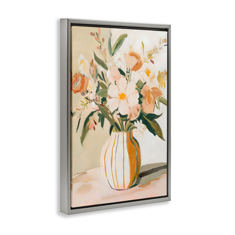 Vase rose pêche avec cadre flottant, design Creative Studio, H 31 po x l 21 po, Cadre flottant gris lustré