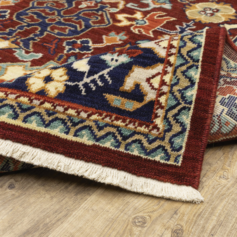 2' X 6' Blue And Red Oriental Power Loom Runner Rug With Fringe