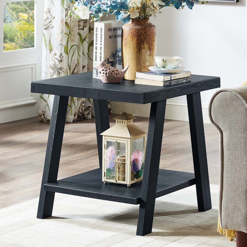 Table de bout avec rangement Angeleca, H 23 po x l 24 po x P 22 po, Noir / Noir