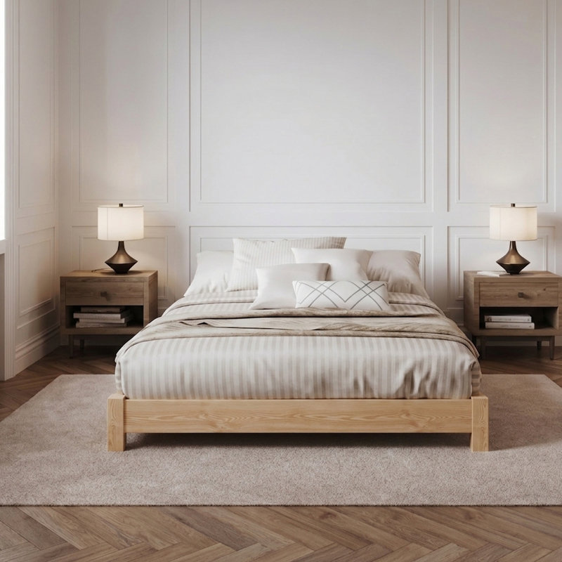 Base de lit Hardnett, Lit simple, Bois clair