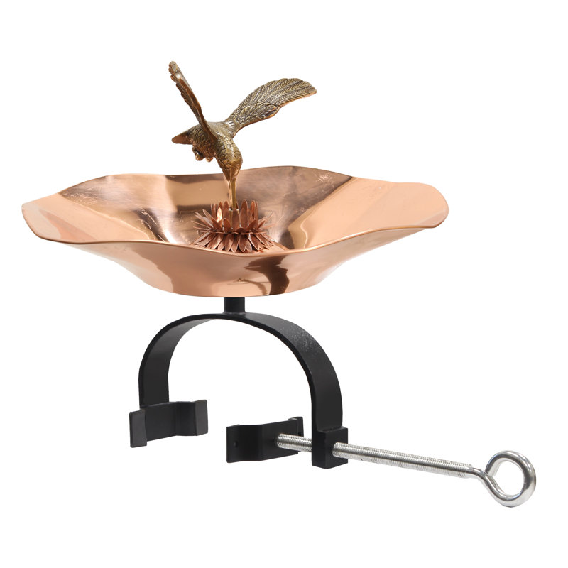 Copper Hummingbird Birdbath with Over Railing Bracket