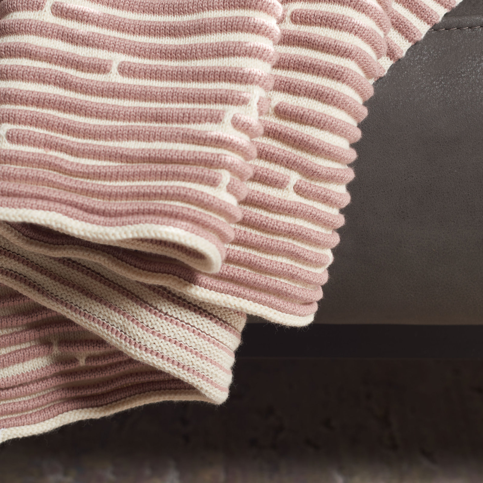 Lilia Cotton Knitted Throw Blanket, Pink/Beige