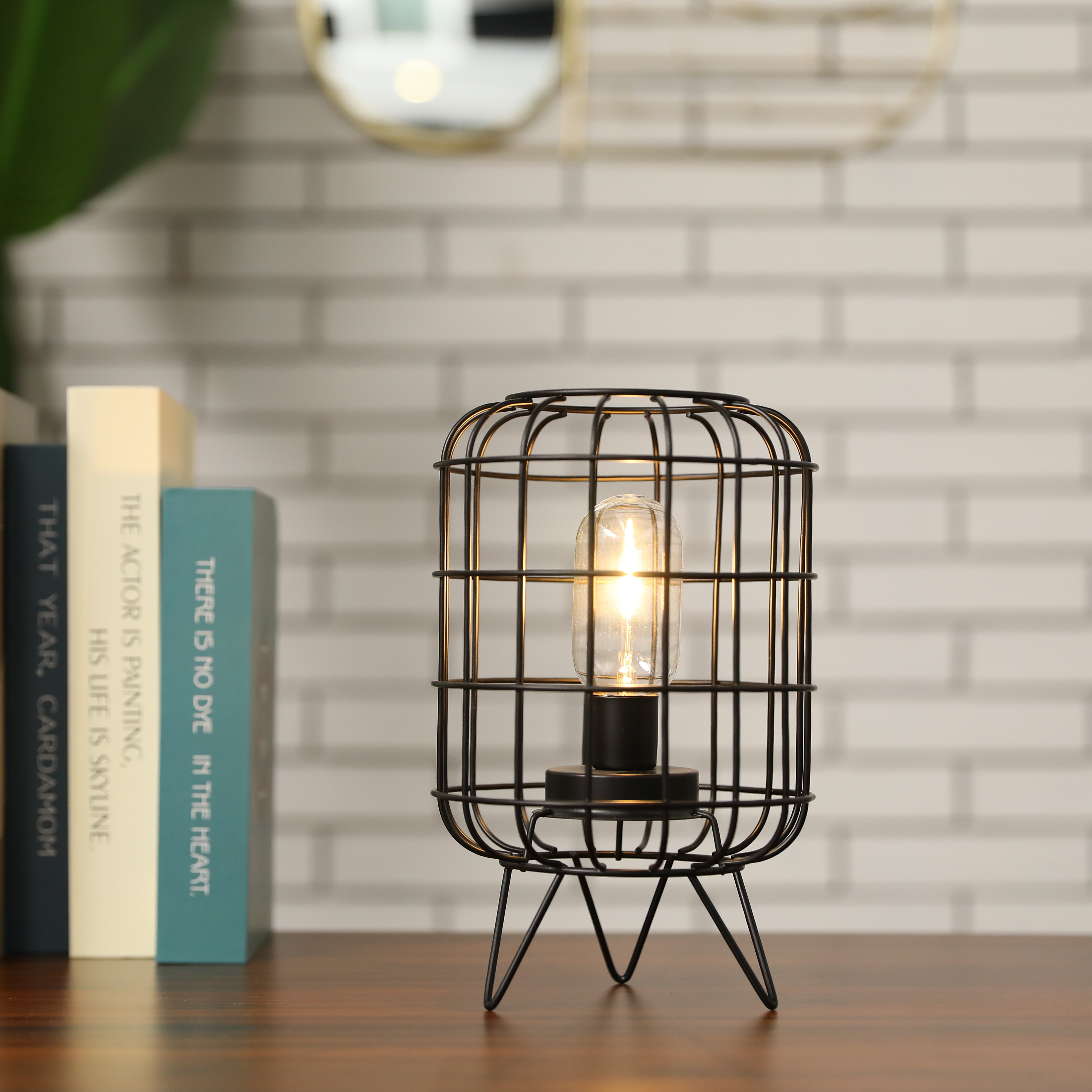 Battery Operated Lamp, Battery Powered Cordless Nightstand Lamp , Portable Metal Cage Night Light for Living Room Bedroom Dining Room Patio Hallway