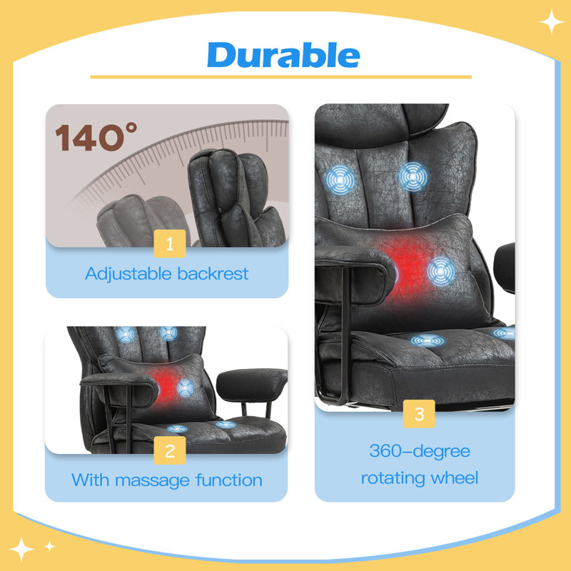 396lbs. Big and Tall Office Chair, Massage Office Chair with Footrest, Lumbar Support & Reclining Function