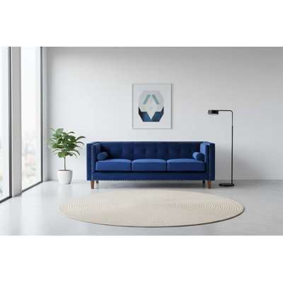 Canapé Chesterfield capitonné avec velours concassé et structure en bois massif