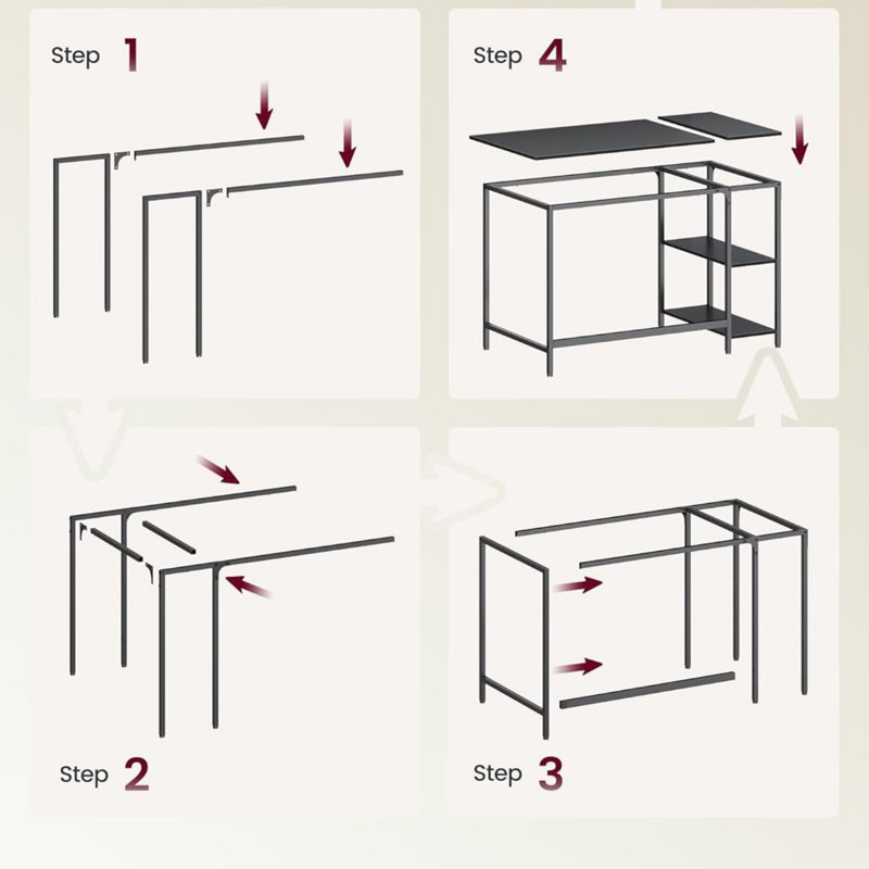 MDF Steel Computer Desk, 76 cm H x 10 cm W x 60 cm D, Black