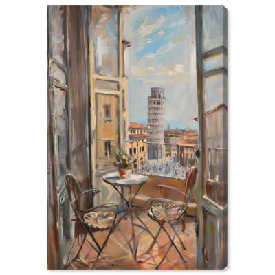 Art Remedy Vintage Paintings Canvas Balcony View of Italy