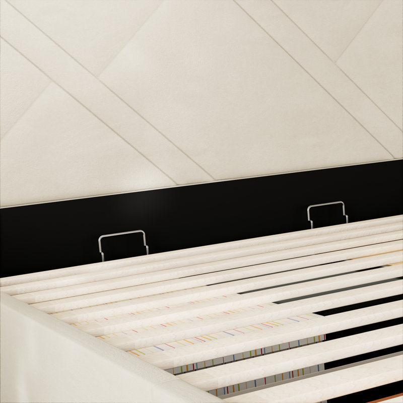 Lit plateforme tapissier avec rangement Gaillarde, Très grand, Crème