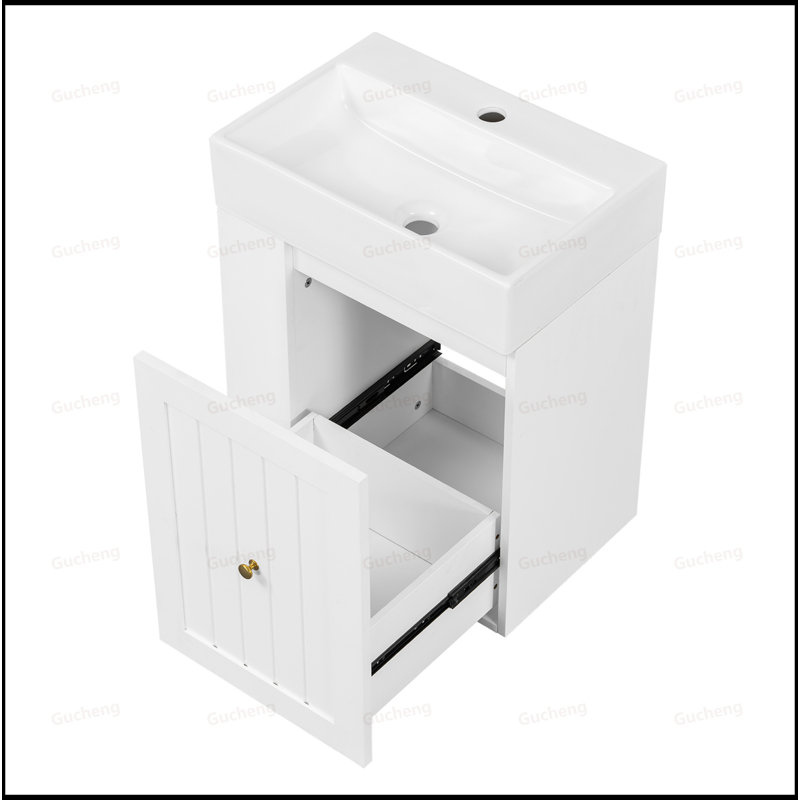 Petit meuble-lavabo en bois aggloméré de 20 po avec lavabo en céramique, Blanc
