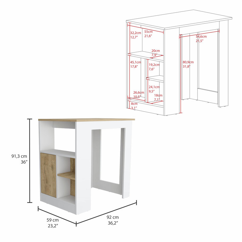 Versatile Kitchen Island with Spacious Top and Smart Storage Options, White/Natural