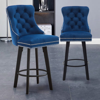 Tabourets de bar modernes en velours avec capitonnage à boutons et repose-pieds robuste pour îlot de cuisine ou bar personnel