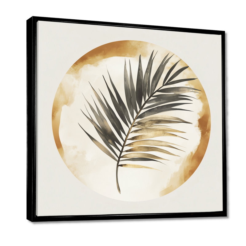 Palmier dans un cercle tranquille III - Décoration murale moderne tropicale, H 36 po x l 36 po, Cadre flottant noir