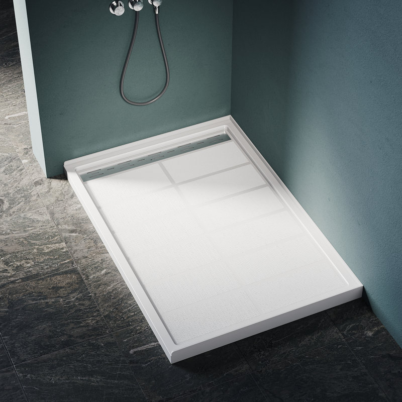 48" W x 32" D x 4" H Shower Base with Single Threshold Anti-Slip Acrylic Shower Pan White, Left