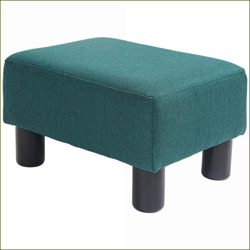 Ottoman Small Foot Stool, Sage Green Linen Modern, Wood Frame for Living Room | Wood | Black, Green